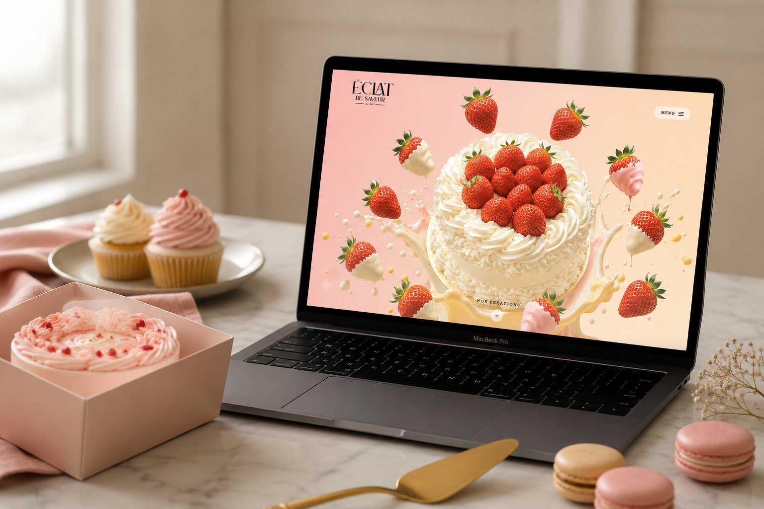 Éclat de Saveur website mockup on a laptop